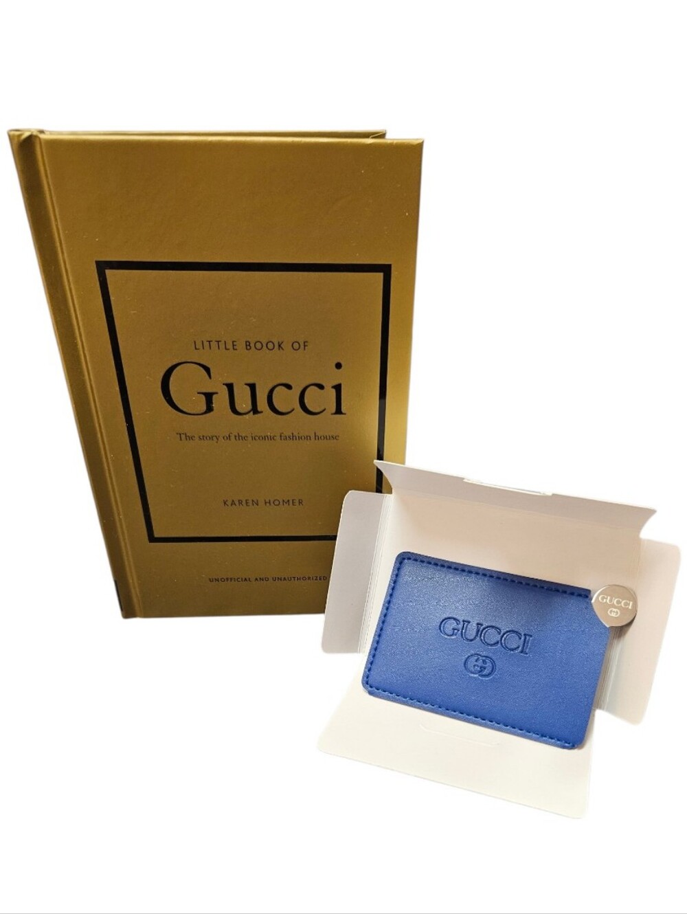 Gucci Little Book Of Fashion & Blue Vegan Leather Slim Mirror Card Holder In Box